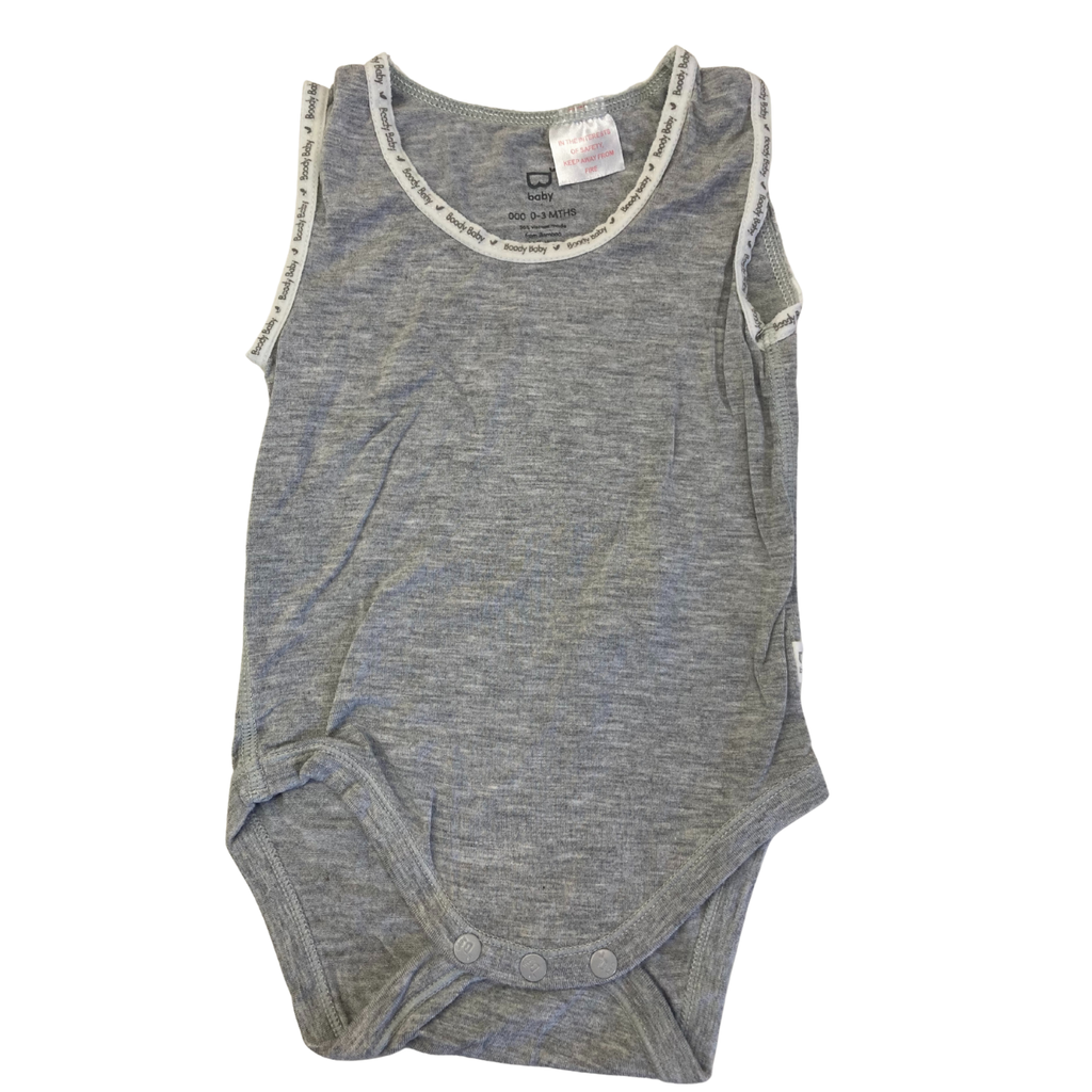 0-3M Grey Bamboo-Viscose Sleeveless Bodysuit - Boody Baby