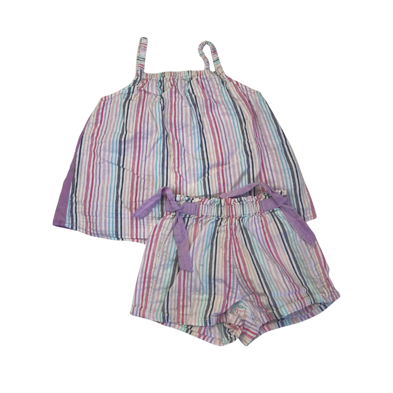 18-24M Pastel Lilac Stripe Top & Bloomer Short - Benetton