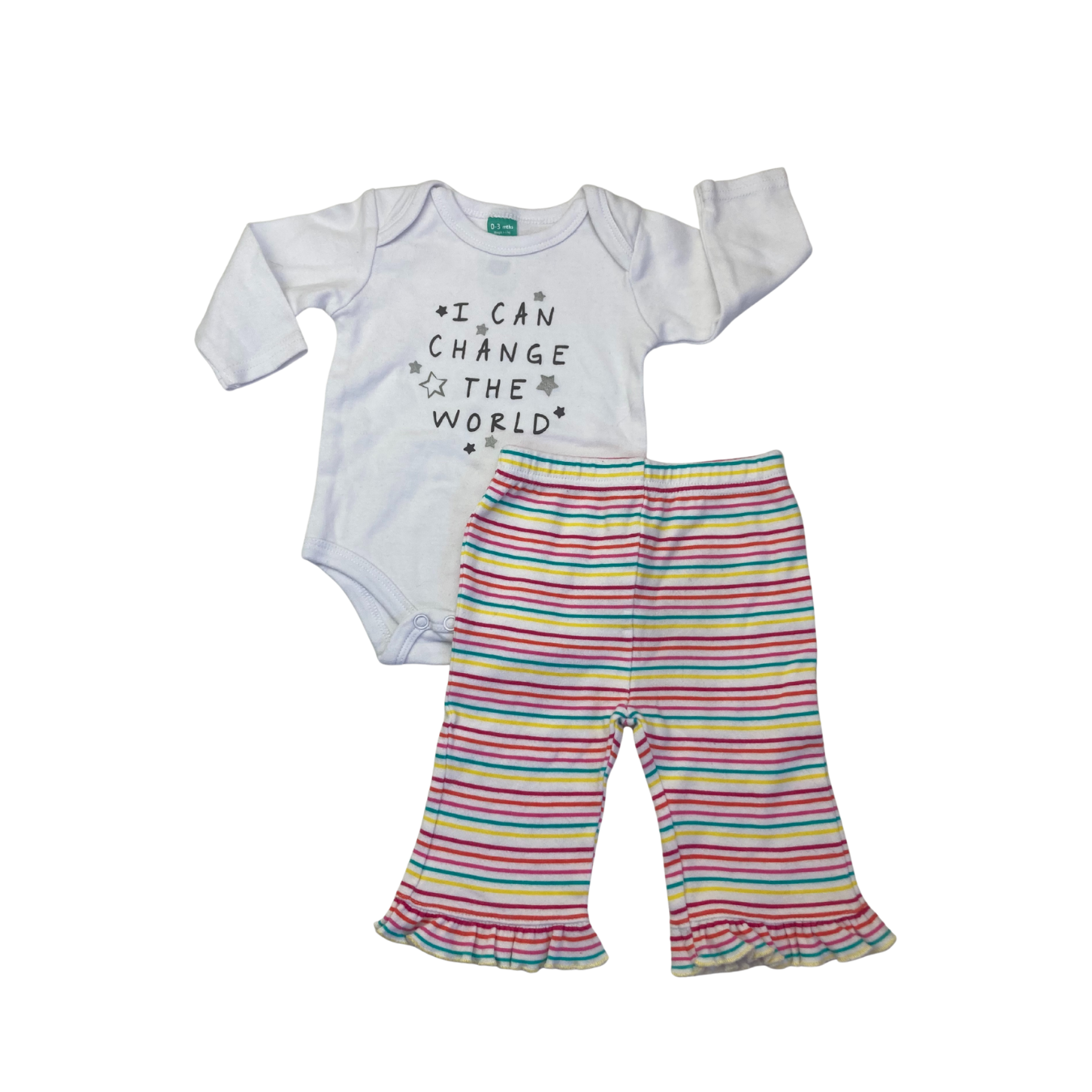 0-3M White Bodysuit & Stripe Leggings - Ackermans, Jet