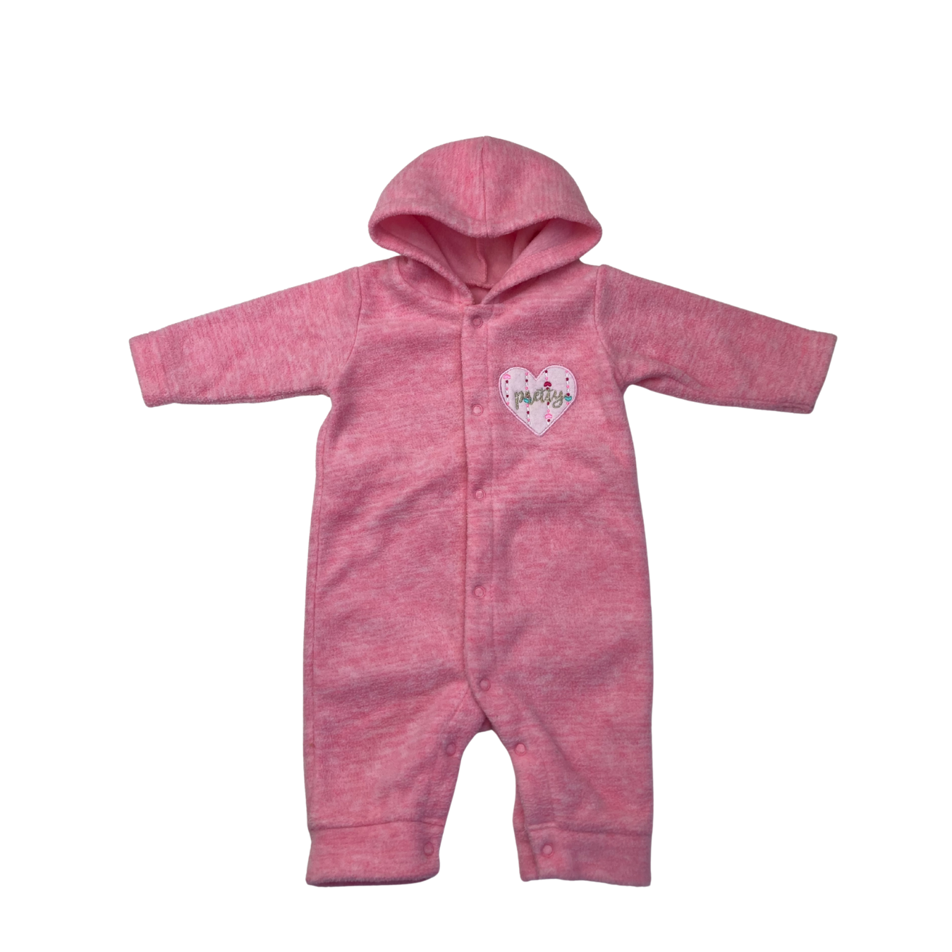 Newborn Pink Melange Fleece Hooded Snap Onesie - Woolworths