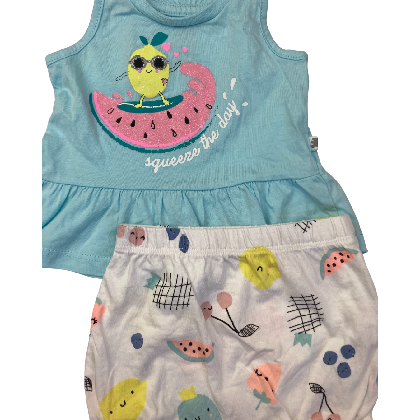 1-3M Aqua & White Fruit Peplum & Shorts - Woolworths