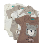 Tiny Baby - Cream & Brown Bear Set Of Four Bodysuits - Ackermans