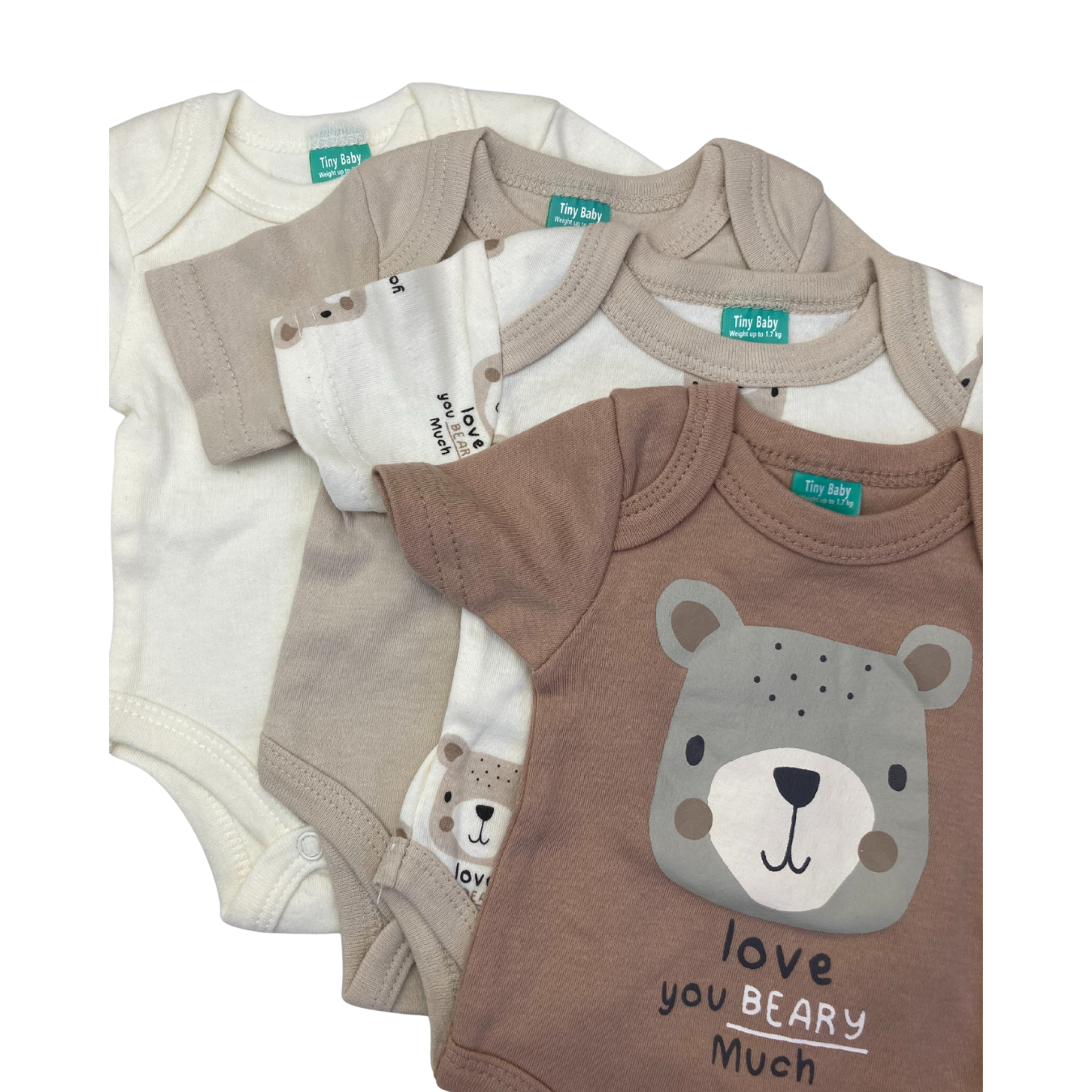 Tiny Baby - Cream & Brown Bear Set Of Four Bodysuits - Ackermans