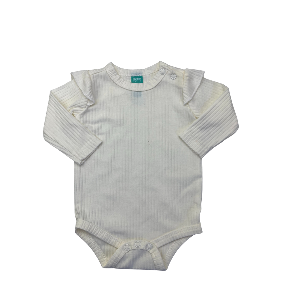 Newborn Cream Frill Ribbed Bodysuit - Ackermans