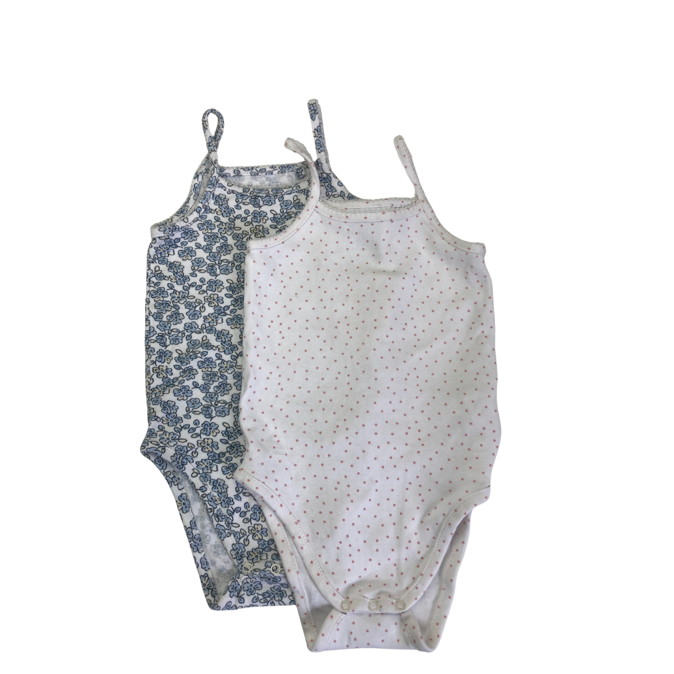 24M White Dotted & Blue Floral Strappy Bodysuits - Basic FPC
