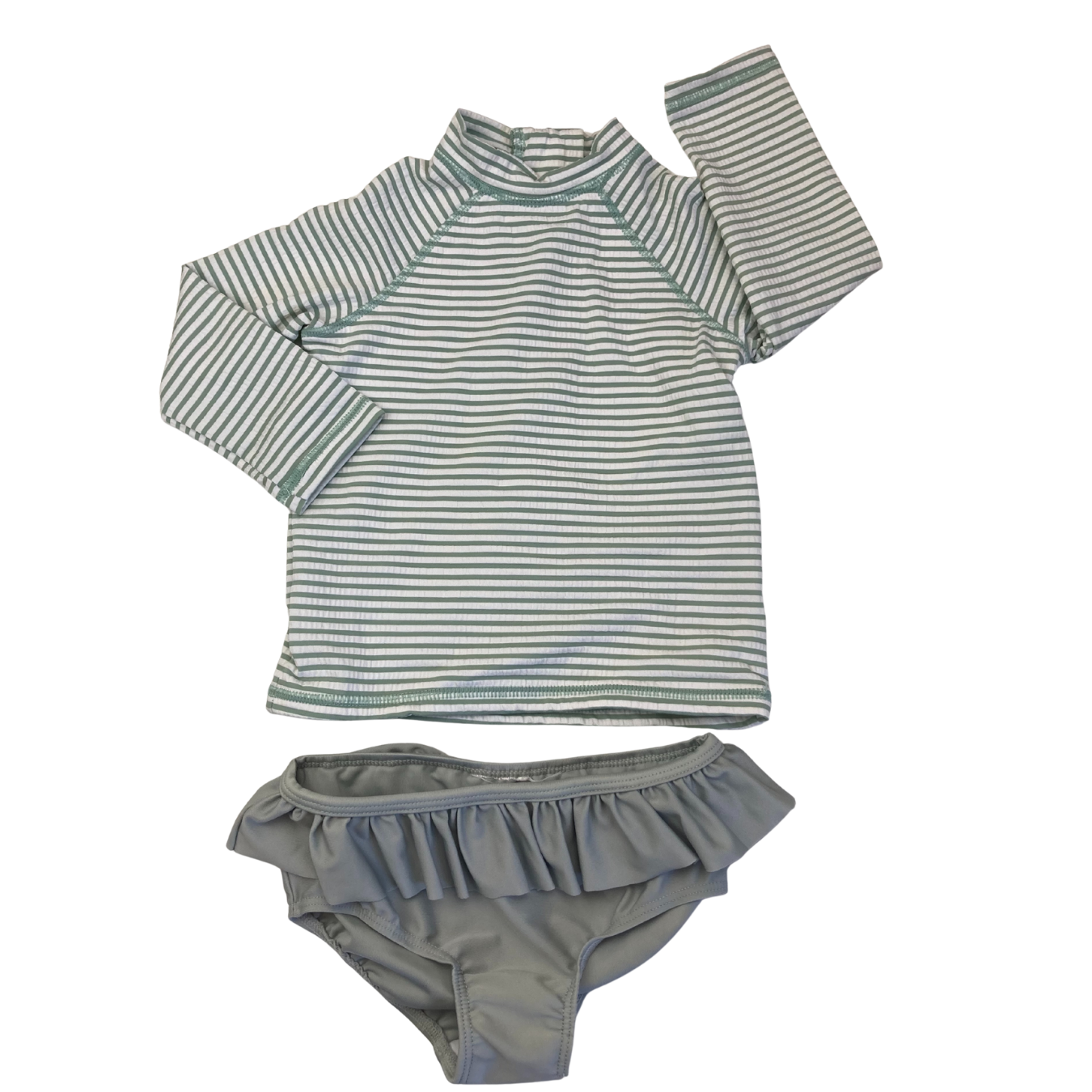 2-3Y Mint Green Stripe Rash Vest & Peplum Bottoms Swimwear - Cotton On