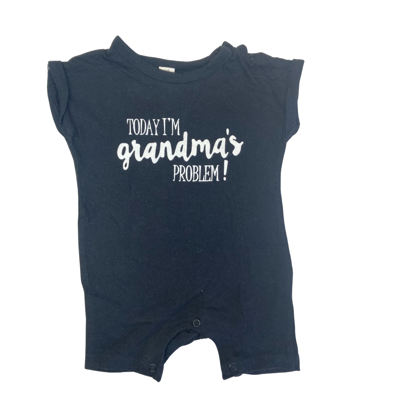 3-6M Black & White "Grandma's Problem" Batwing Romper - Tiny Tots