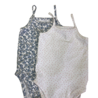 24M White Dotted & Blue Floral Strappy Bodysuits - Basic FPC