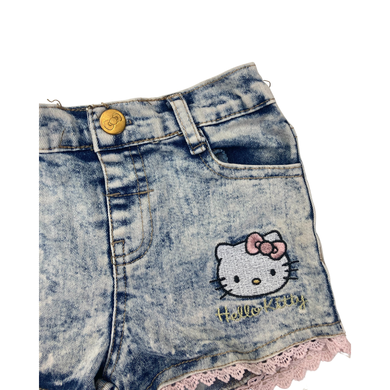 12-18M Light Blue Acid Wash Denim Hello Kitty Shorts - Hello Kitty