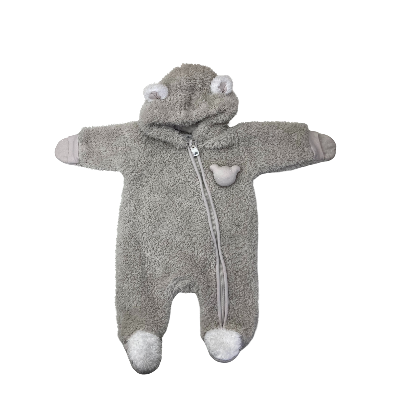 NB Beige Zip Fleece Teddy Onesie - Woolworths