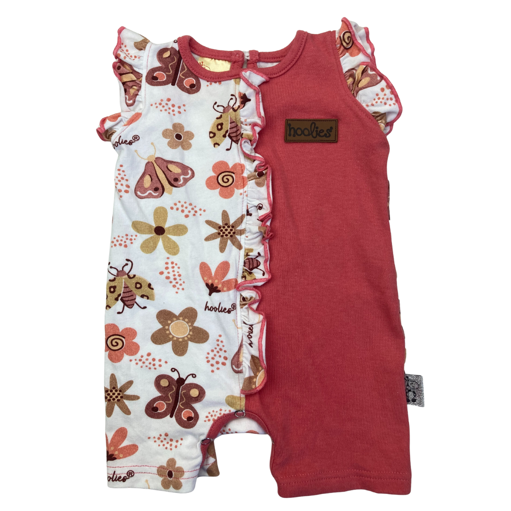 0-3M Pink & White Butterfly Frill Romper - Hooligans