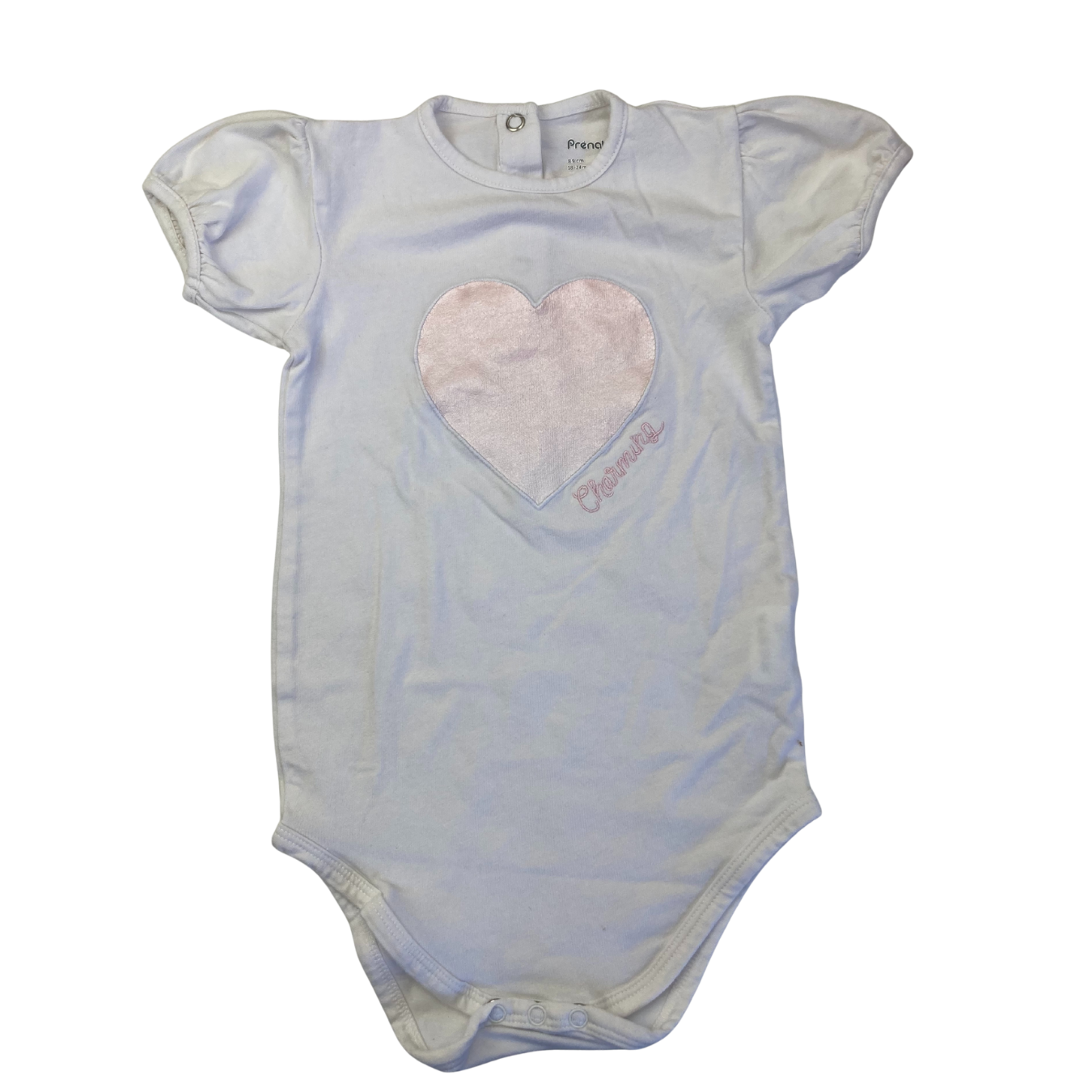 18-24M Cream & Pink Heart Puff Sleeve Bodysuit - Prenatal