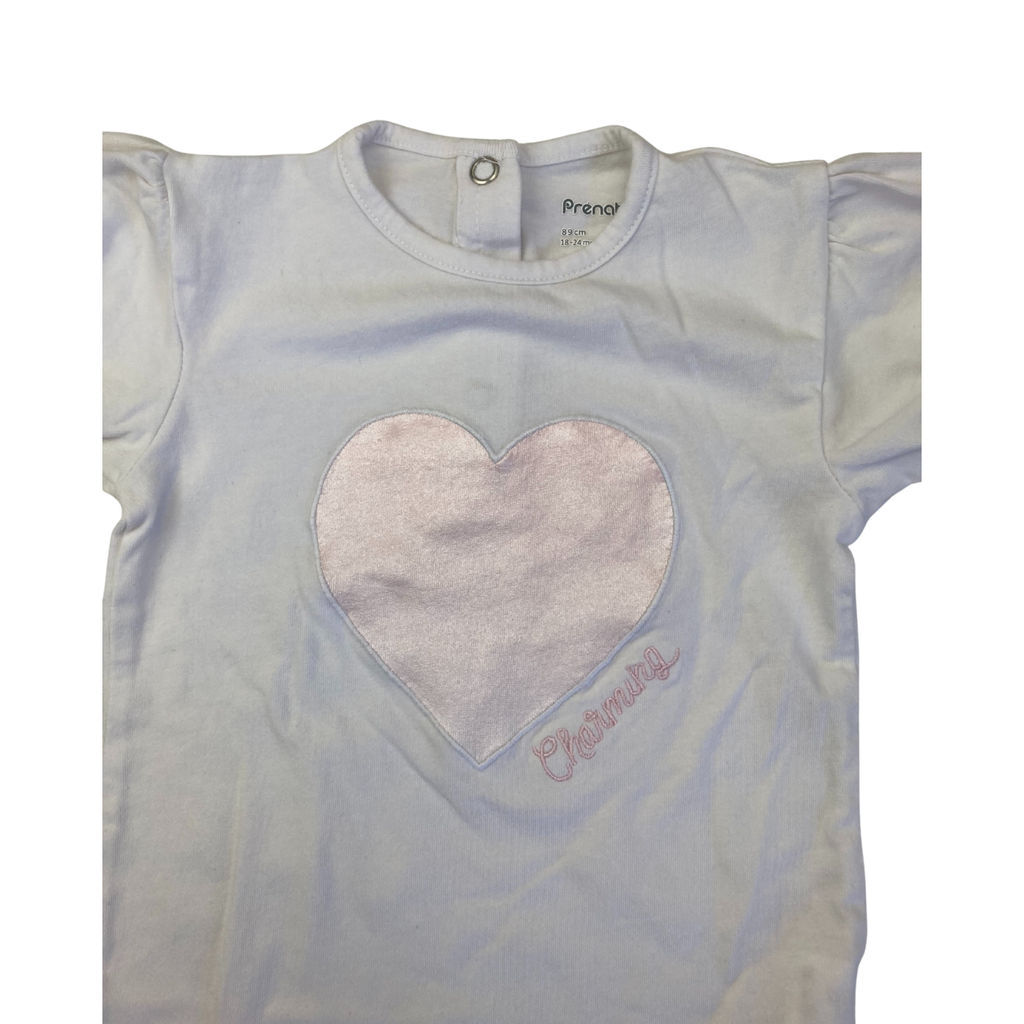 18-24M Cream & Pink Heart Puff Sleeve Bodysuit - Prenatal