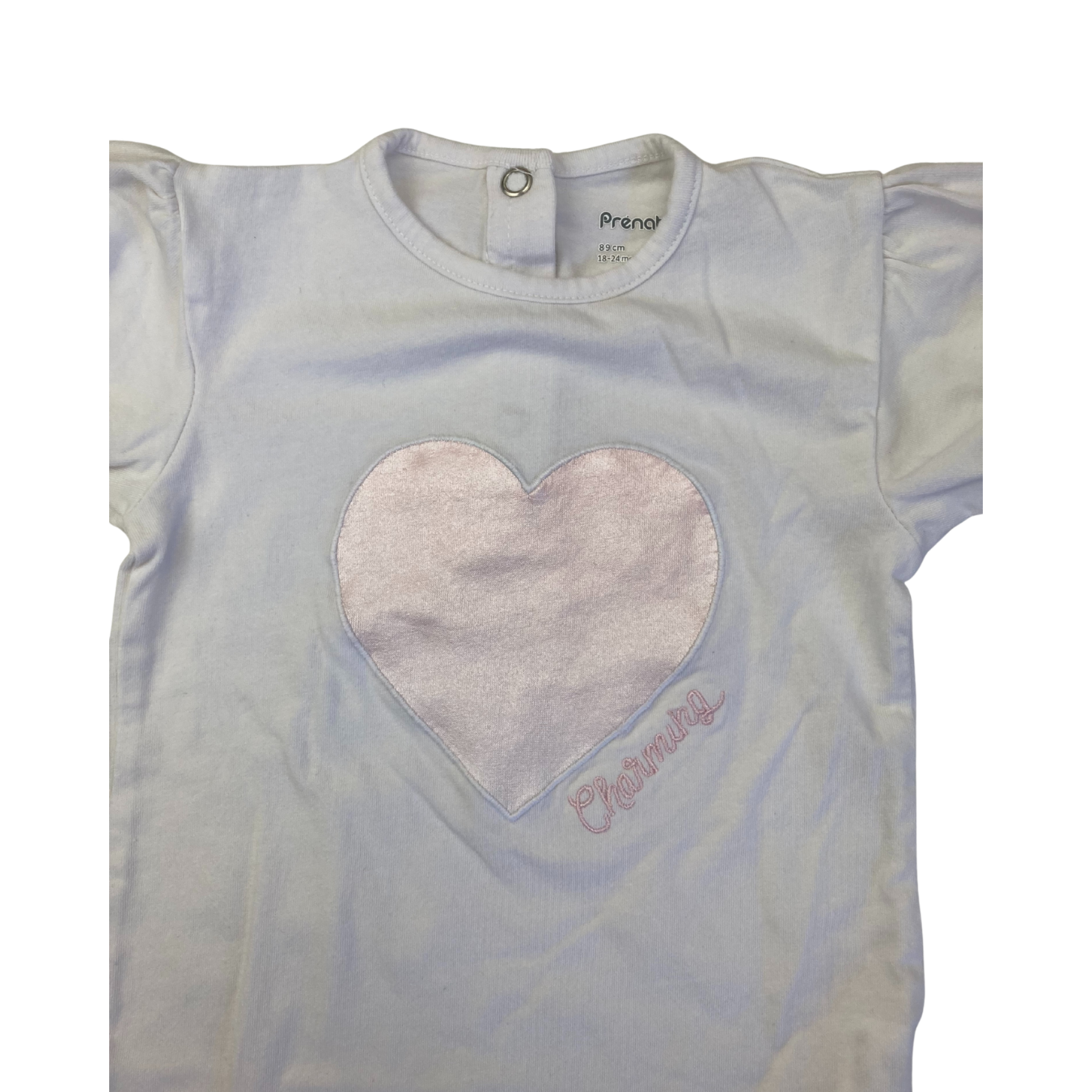 18-24M Cream & Pink Heart Puff Sleeve Bodysuit - Prenatal