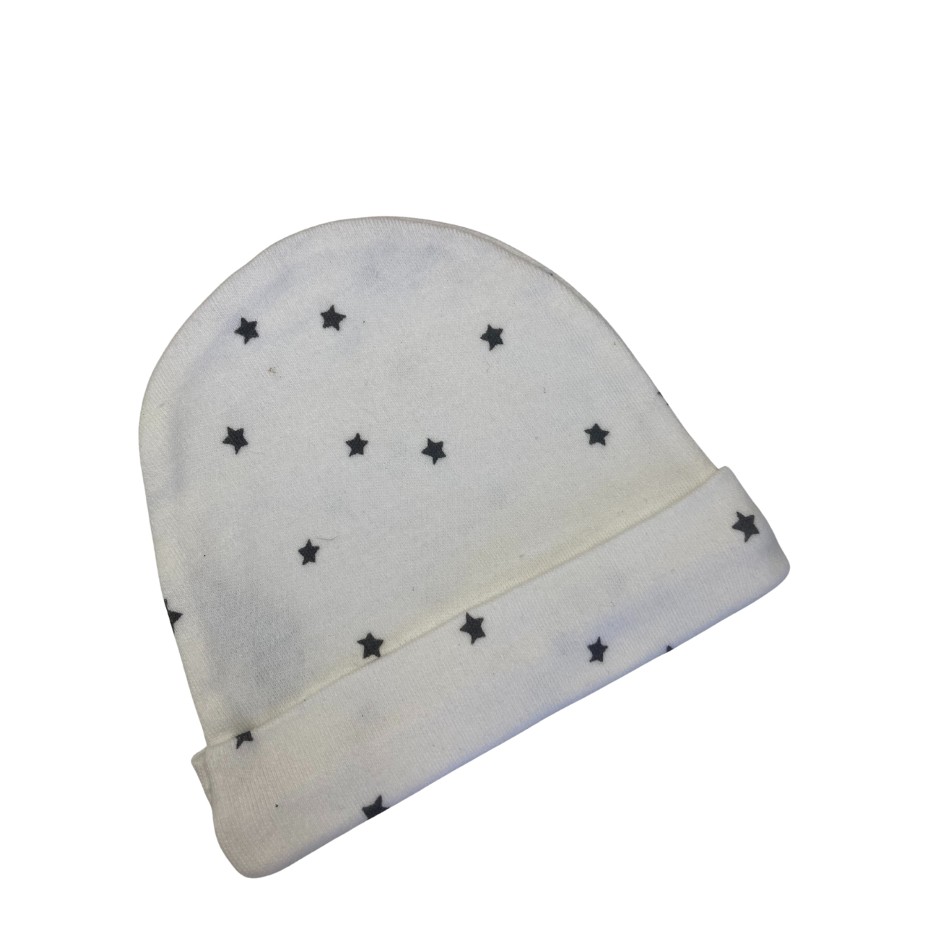 0-3M White & Black Star Cotton Beanie - Jet