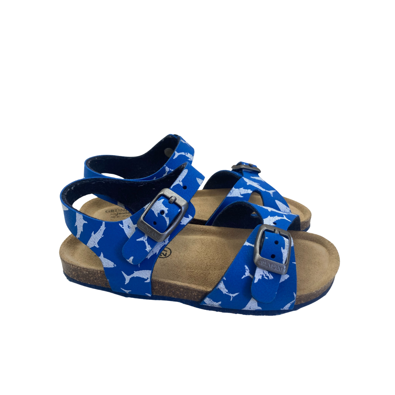 Size 27 - Blue & White Shark Cork & Leather Sandals - Grunland Junior