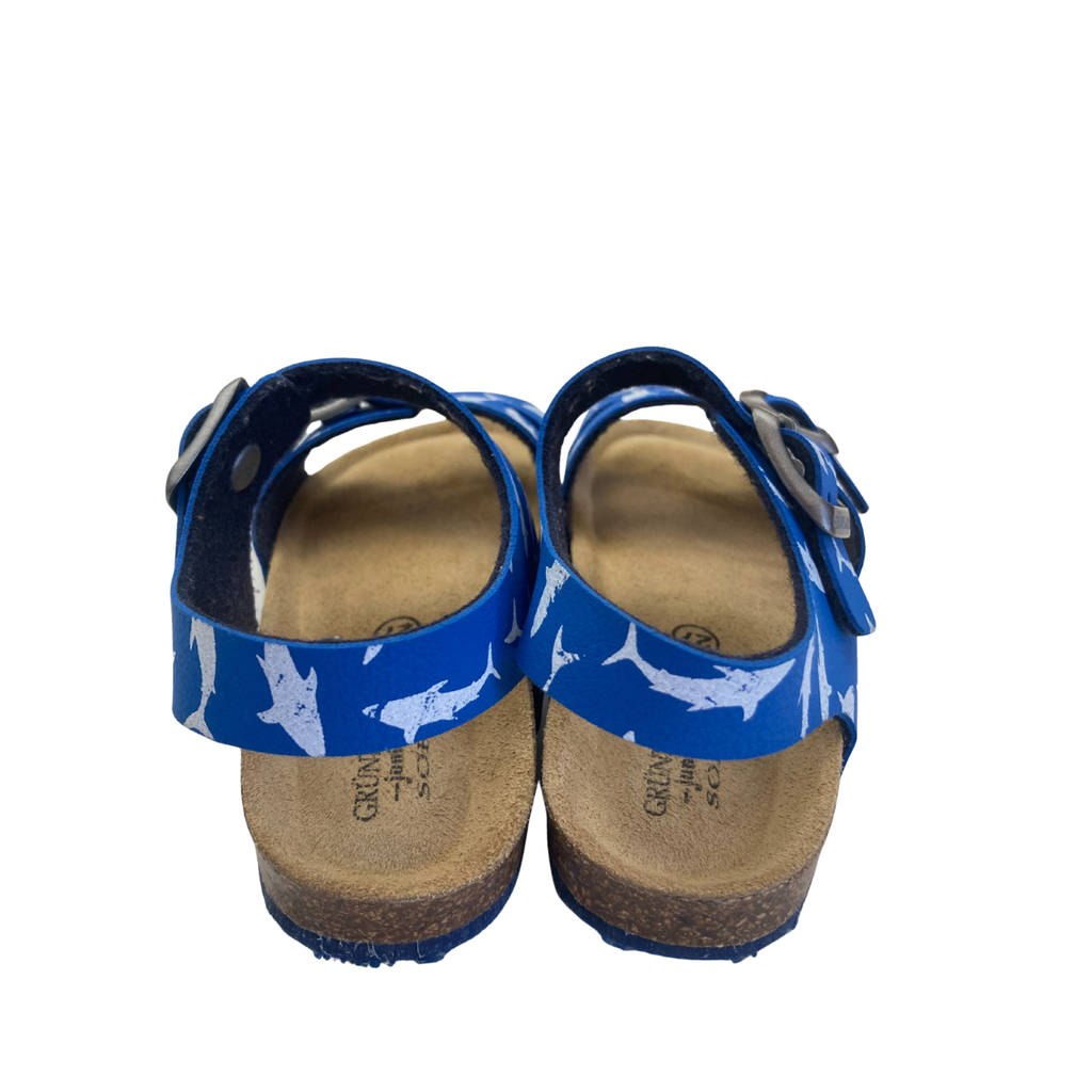 Size 27 - Blue & White Shark Cork & Leather Sandals - Grunland Junior