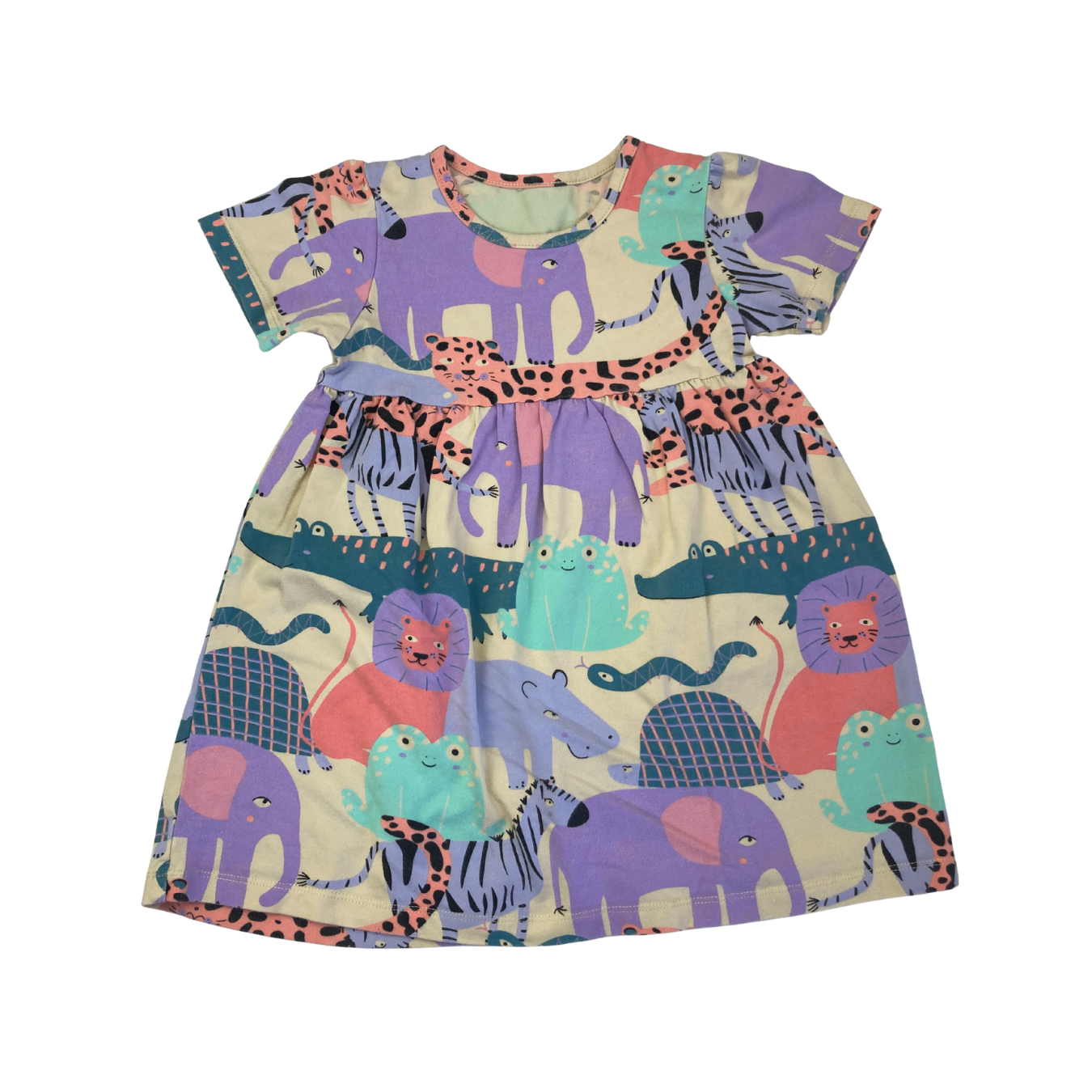 4-5Y Beige & Pastel Animal T Shirt Dress - Pop Candy