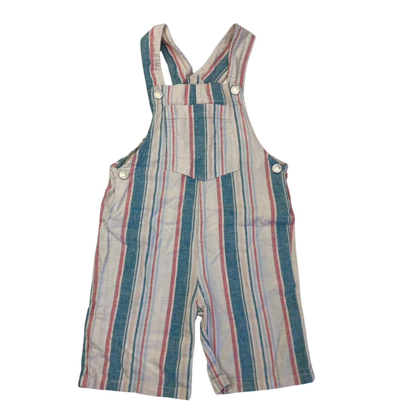 2-3Y Cream, Blue & Red Stripe Overalls - Zara