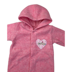 Newborn Pink Melange Fleece Hooded Snap Onesie - Woolworths