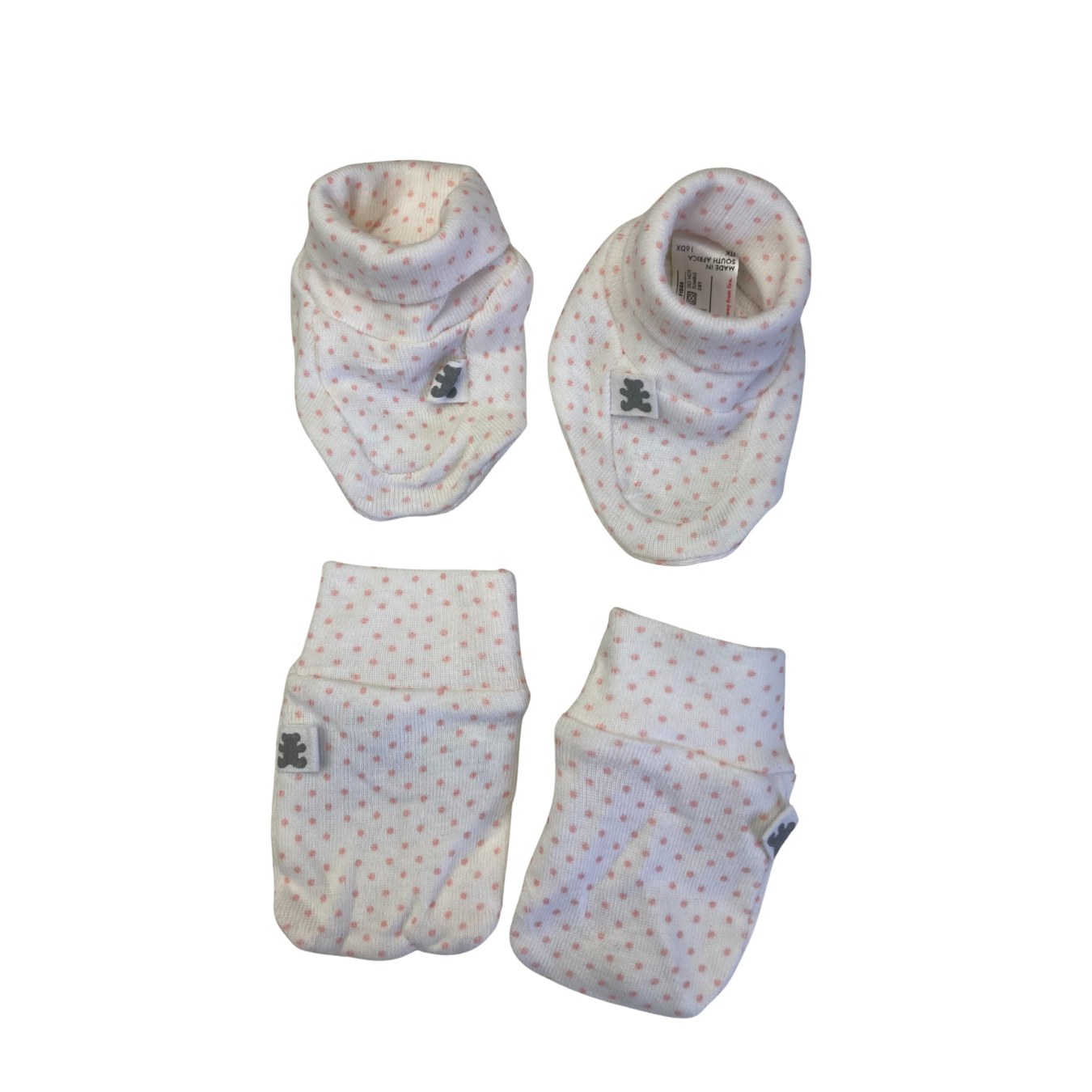 1-3M White & Pink Dotted Mittens & Booties - Woolworths