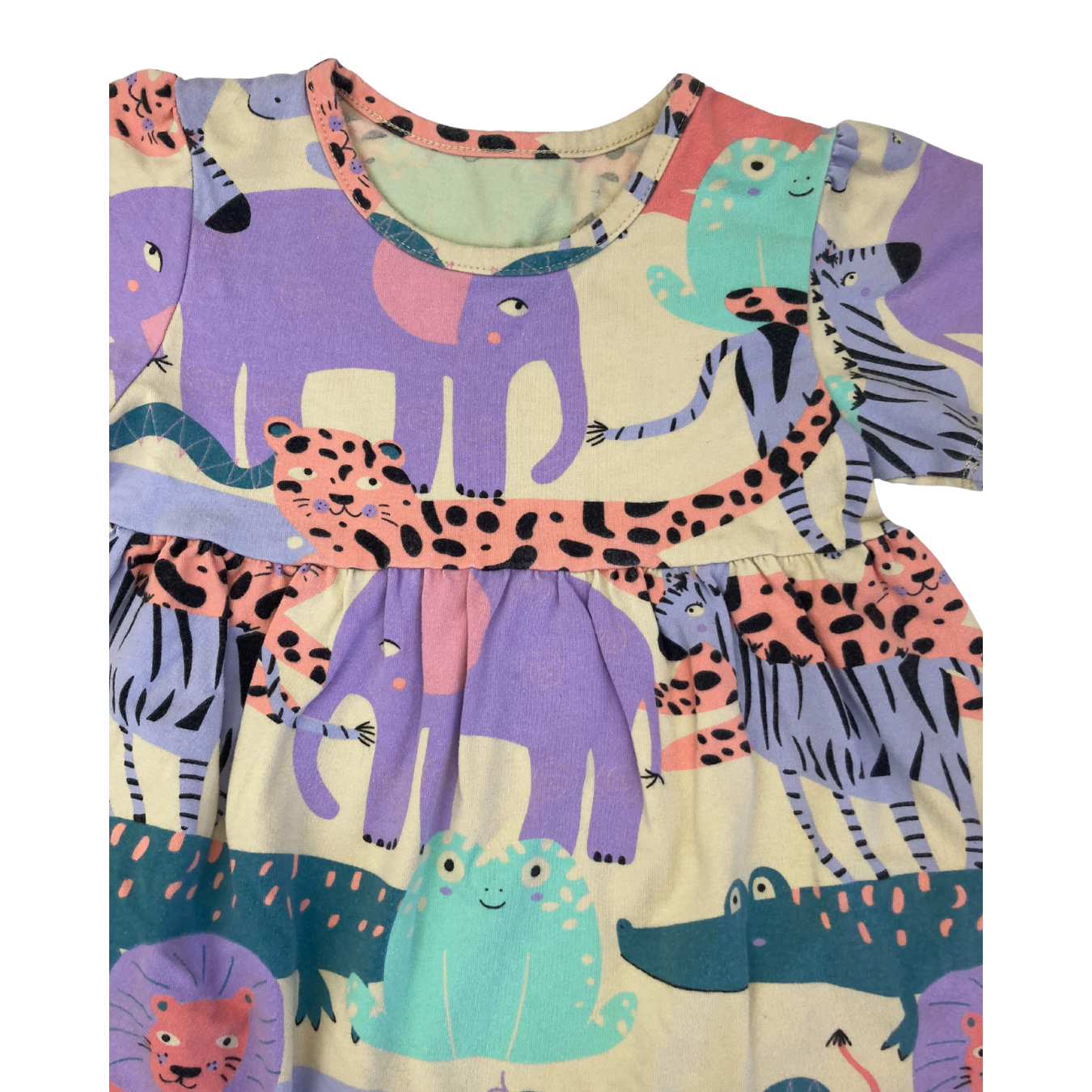 4-5Y Beige & Pastel Animal T Shirt Dress - Pop Candy