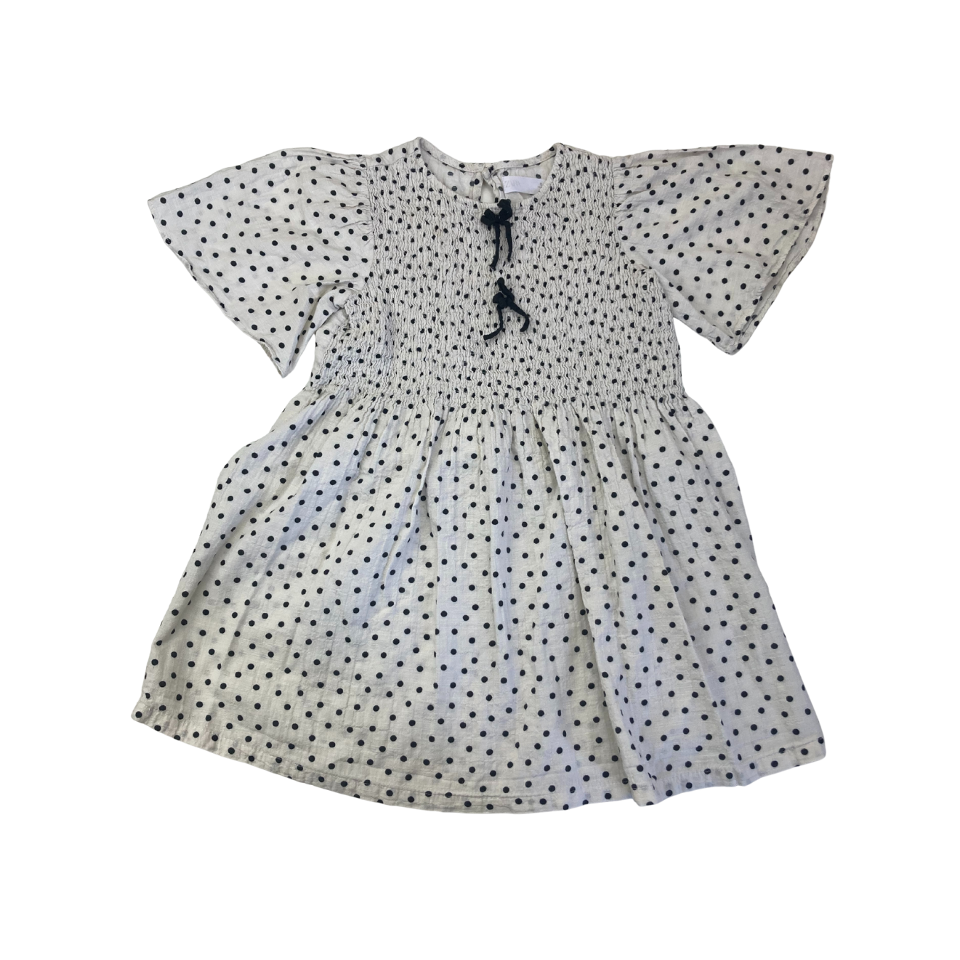 6Y Cream & Black Dotted Shirred Cotton Gauze Dress - Zara