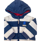 6-9M Navy Blue & White Stripe Puffer Hooded Jacket - Debenhams