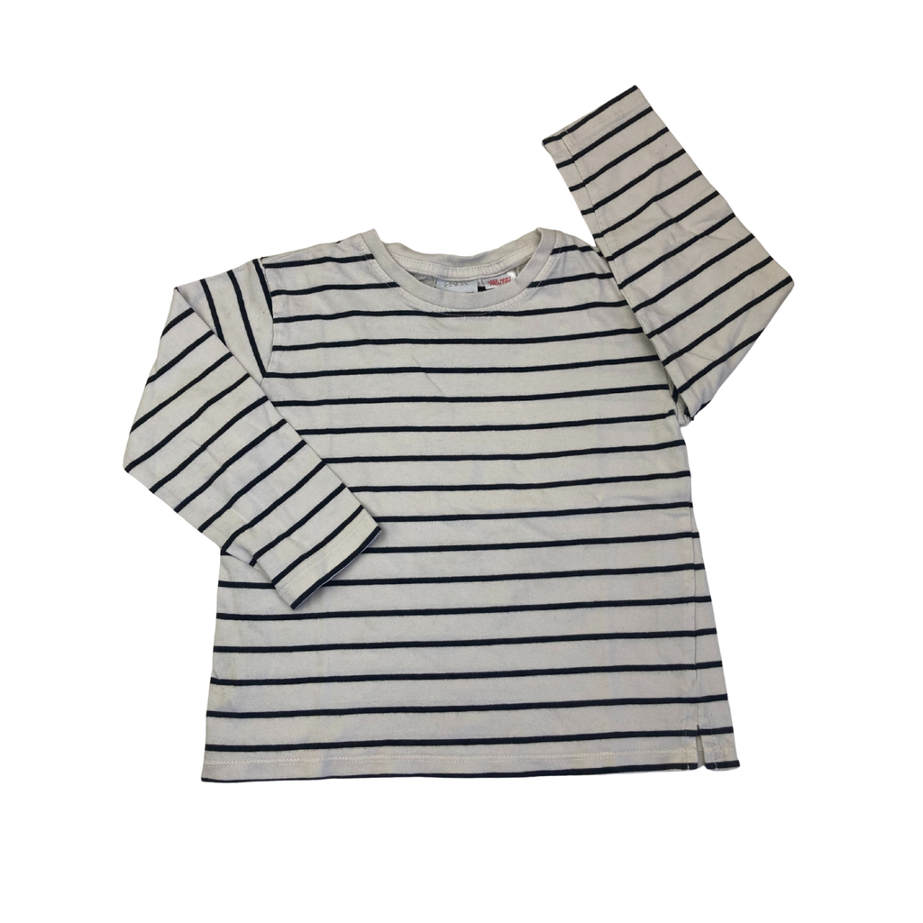 4-5Y Cream & Black Stripe Long Sleeve T Shirt - Zara