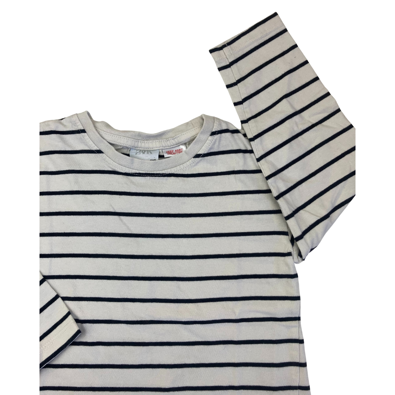 4-5Y Cream & Black Stripe Long Sleeve T Shirt - Zara