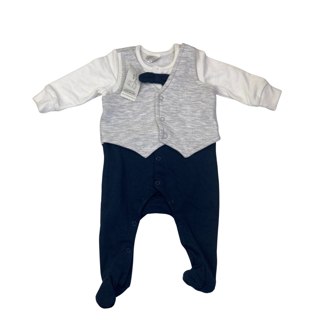 Newborn Grey & Navy Waistcoat Onesie - Tiny Tots