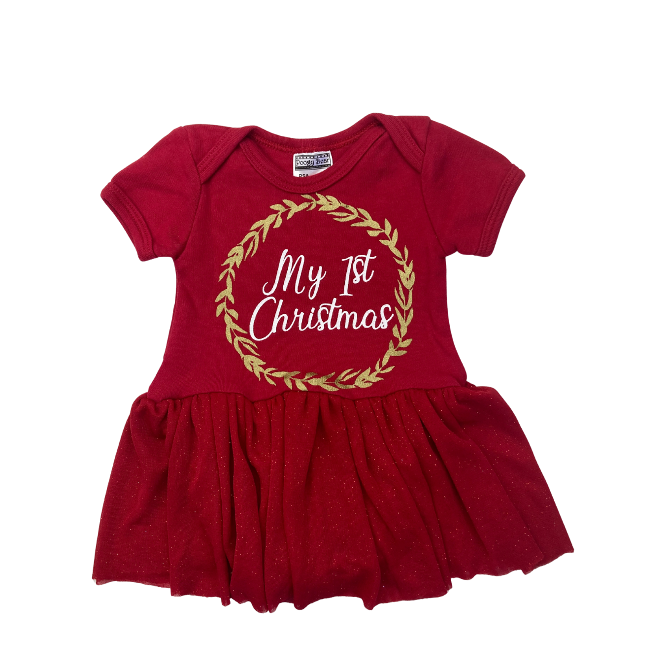 Newborn Red Glitter Tulle "My 1st Christmas" Dress - Poogy Bear
