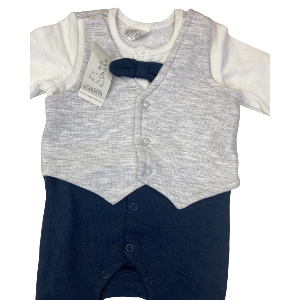 Newborn Grey & Navy Waistcoat Onesie - Tiny Tots