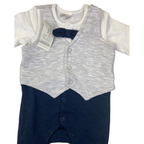 Newborn Grey & Navy Waistcoat Onesie - Tiny Tots
