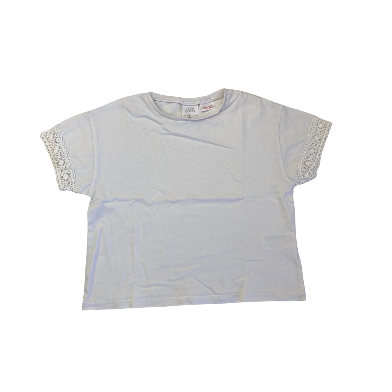4-5Y White Lace Cuffed Sleeve T Shirt - Zara
