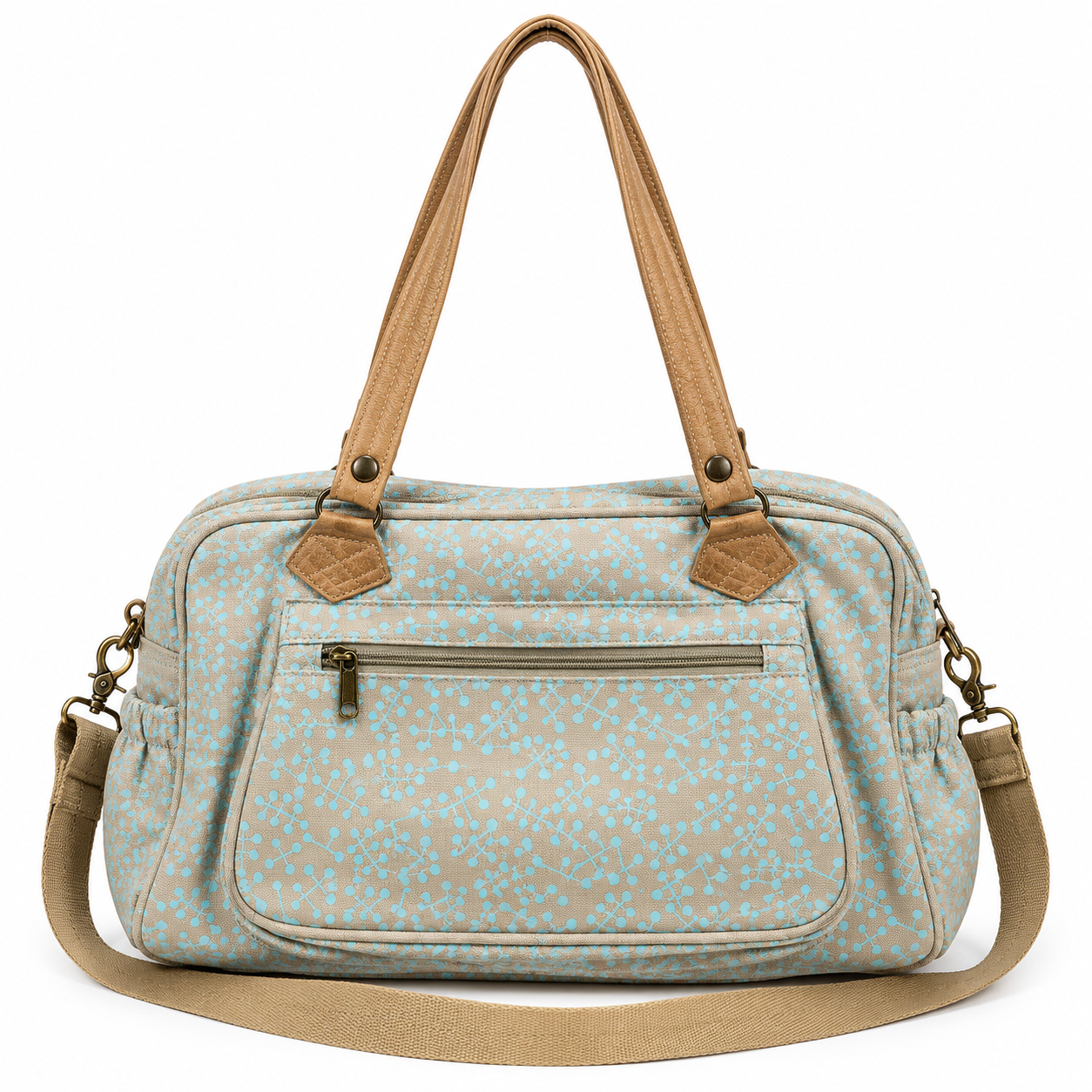*NEW* Beige & blue nappy bag with genuine leather straps - Peppertree