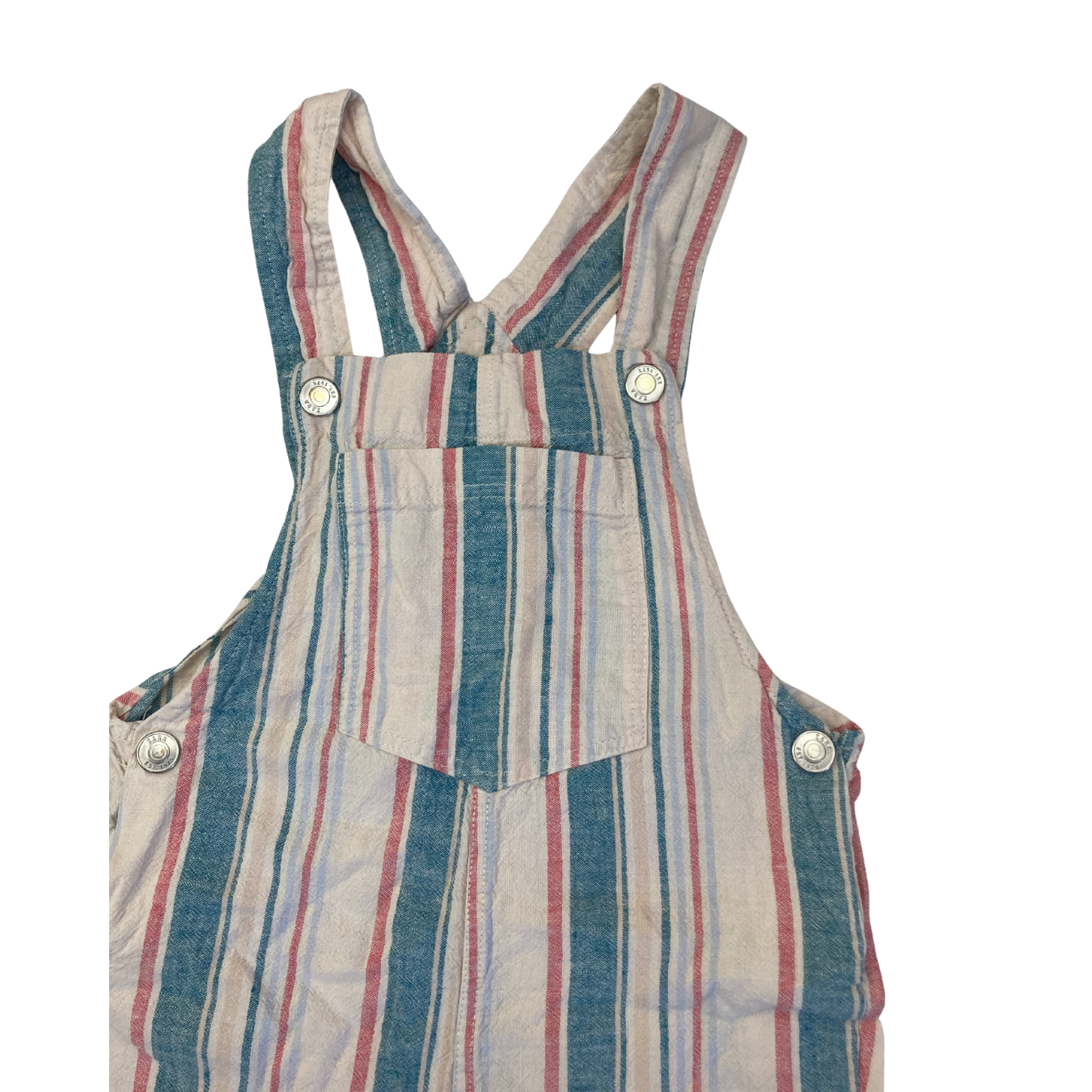 2-3Y Cream, Blue & Red Stripe Overalls - Zara