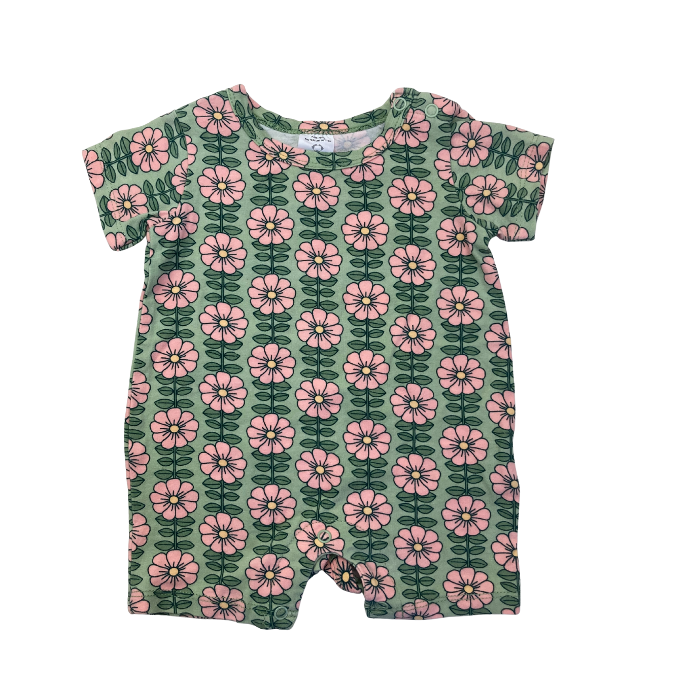 0-3M Green & Pink Flower Romper - Cotton On