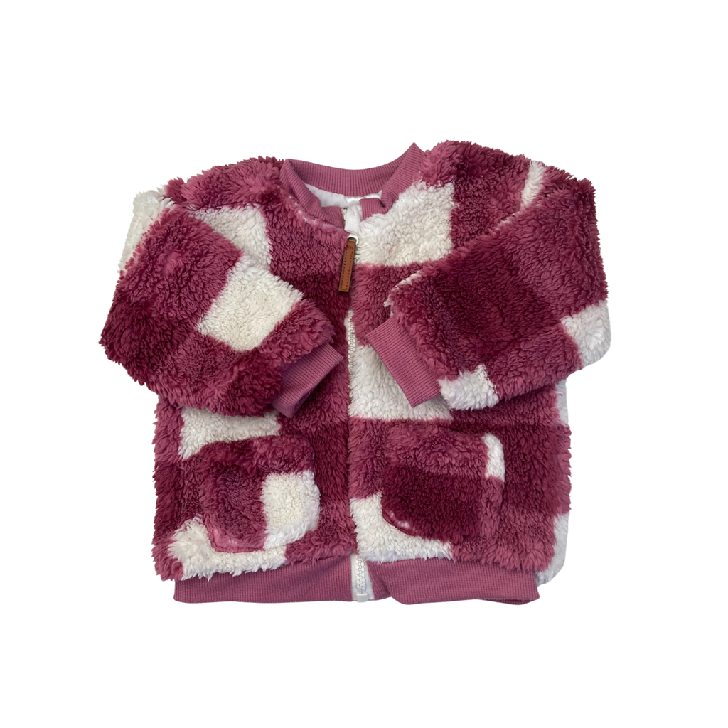 6-12M Purple & White Fleece Check Zip Jacket - Clicks