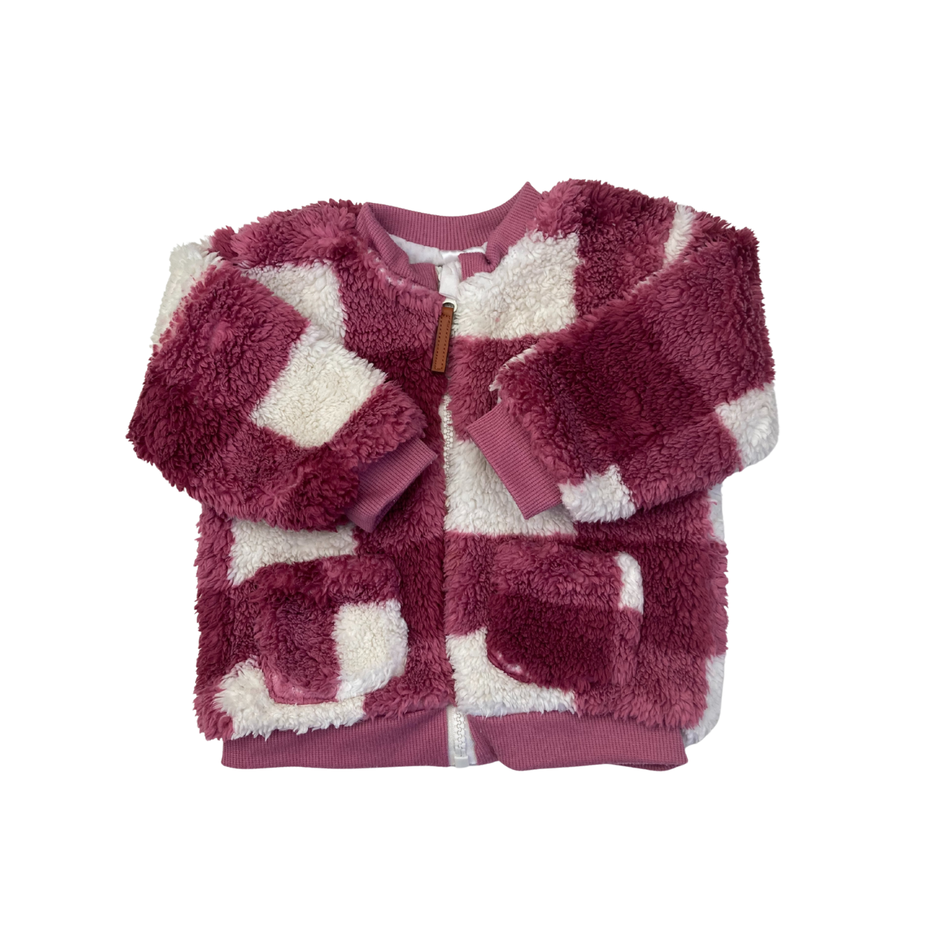 6-12M Purple & White Fleece Check Zip Jacket - Clicks