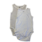UK 9-12M White & Brown Stripe Sleeveless Bodysuits - H&M