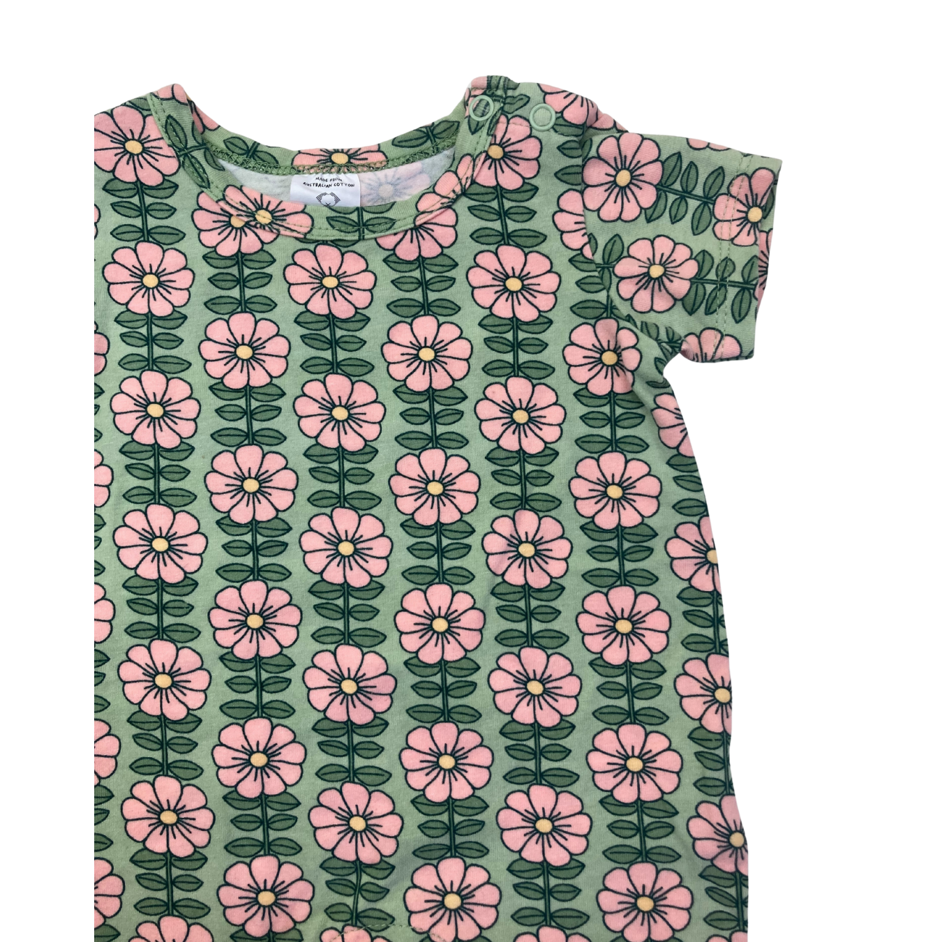 0-3M Green & Pink Flower Romper - Cotton On