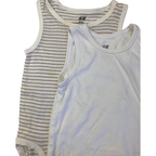 UK 9-12M White & Brown Stripe Sleeveless Bodysuits - H&M