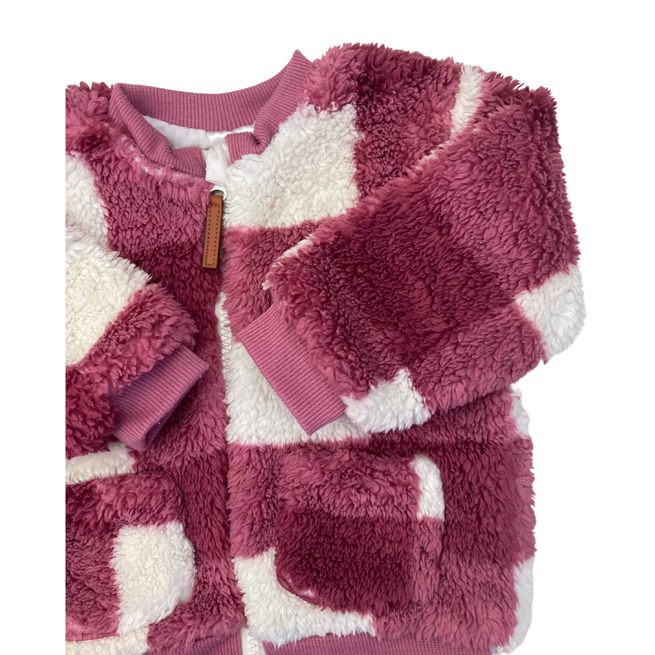 6-12M Purple & White Fleece Check Zip Jacket - Clicks