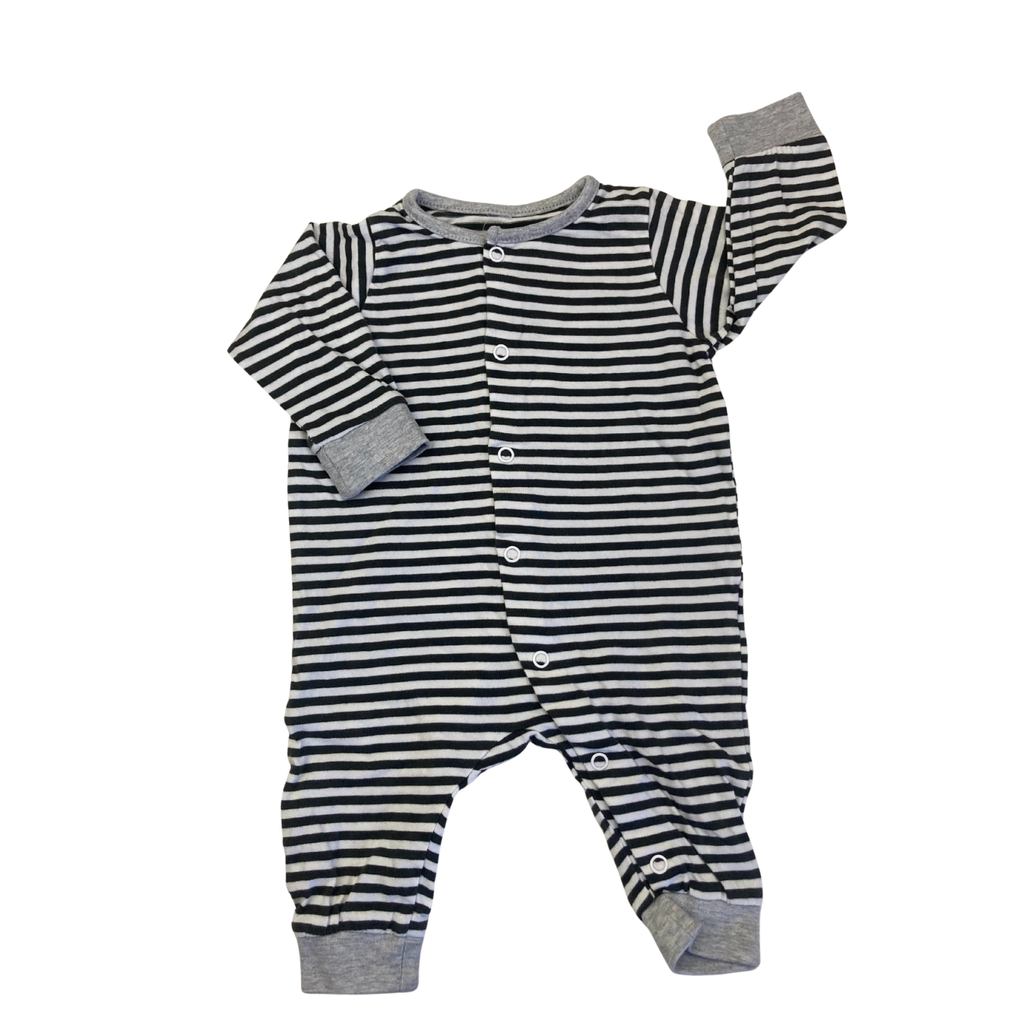 UK 1-2M Cream & Black Stripe Footless Snap Onesie - H&M