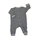 UK 1-2M Cream & Black Stripe Footless Snap Onesie - H&M