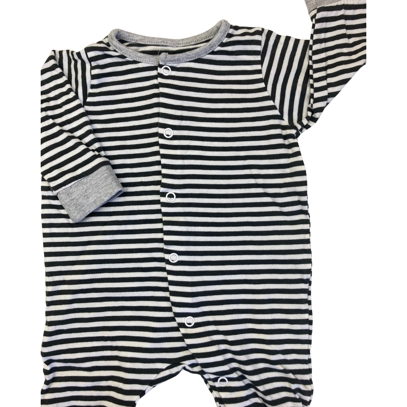 UK 1-2M Cream & Black Stripe Footless Snap Onesie - H&M
