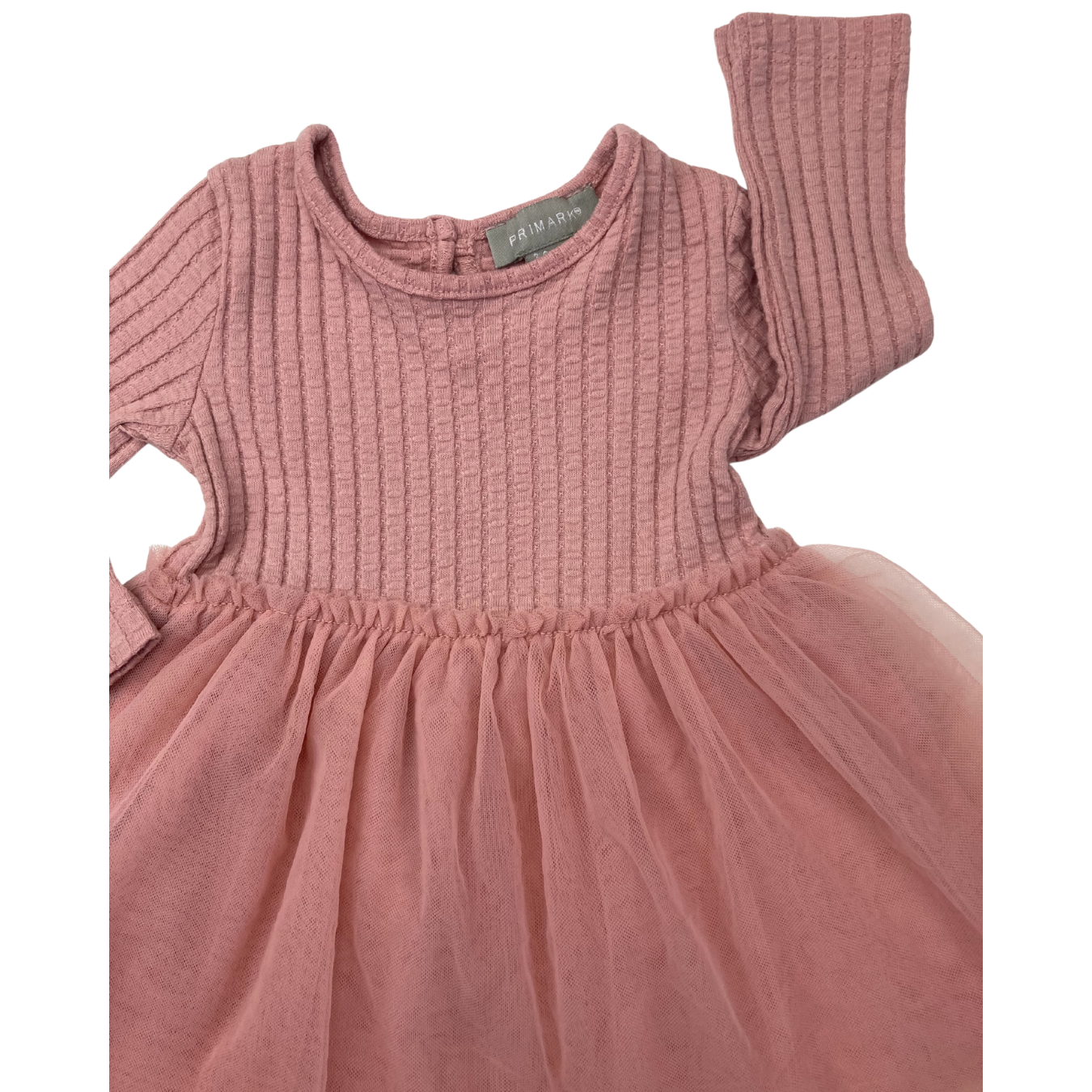 3-6M Dusty Pink Ribbed & Tulle Dress - Primark