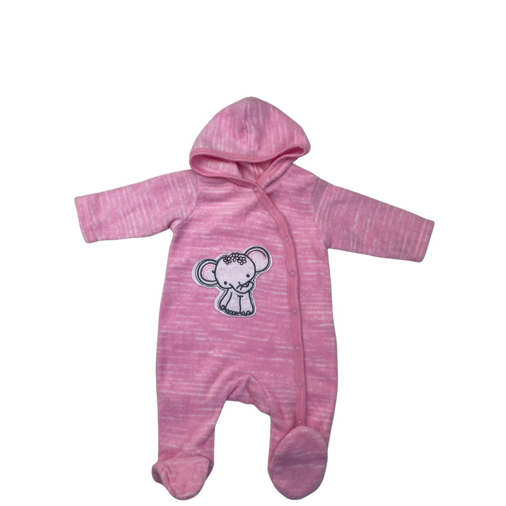 Newborn Pink Melange Snap Hooded Fleece Onesie - Cuddlesome