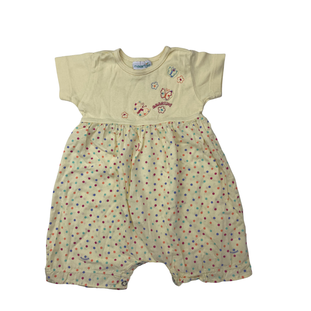 3-6M Light Yellow Dotted Romper - Naartjie